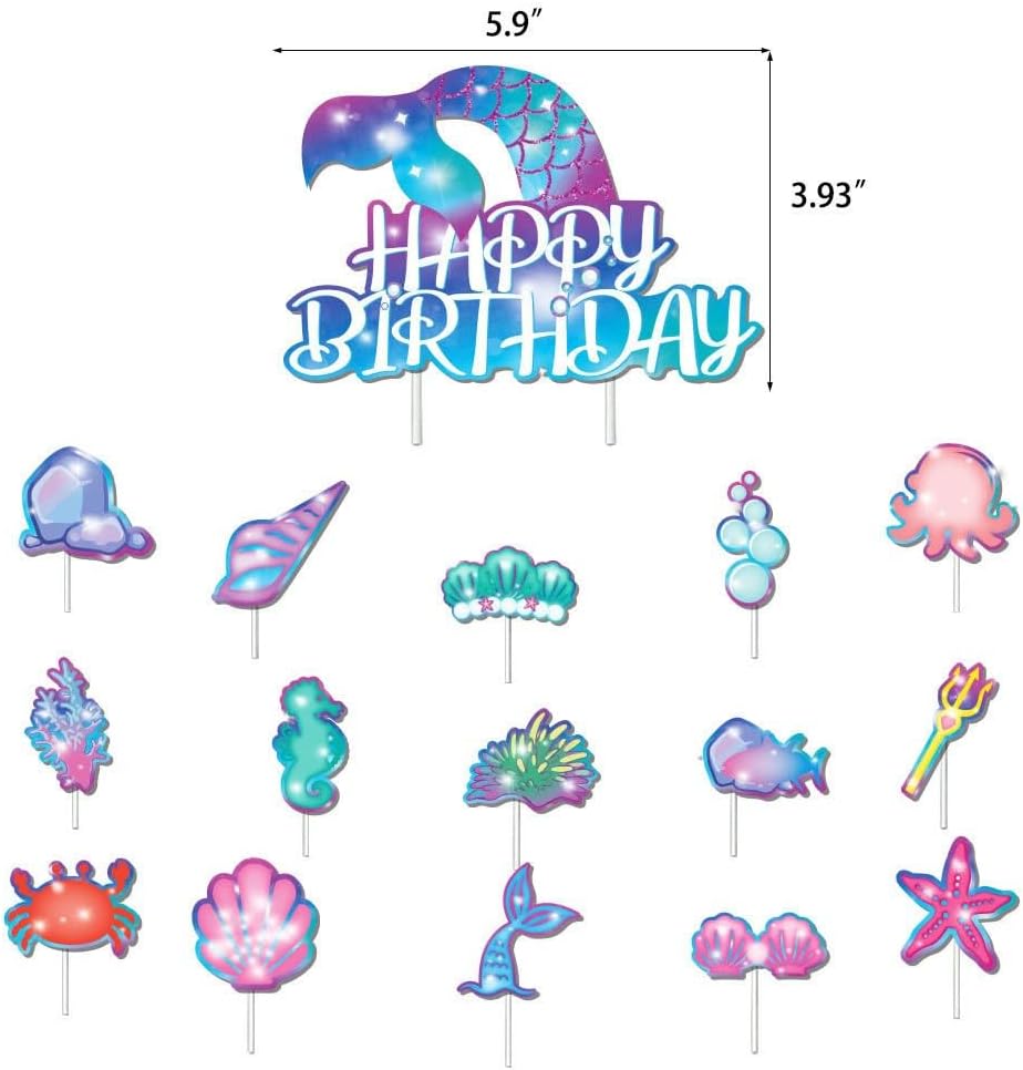 Decoraciones de cumpleaños de sirena, decoraciones de fiesta de sirena, suministros de fiesta de sirena, incluyendo globo de sirena, bandera,
