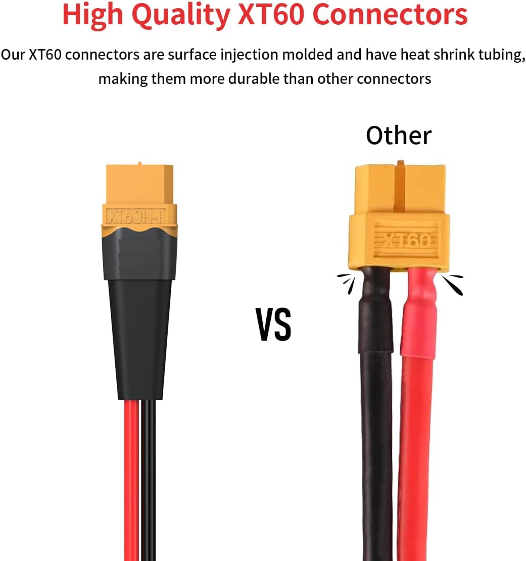 XT60 – Cable terminal de anillo tórico, cable conector hembra XT60 de 12 AWG a anillo O con cable puro estañado para batería RC, estación de energía