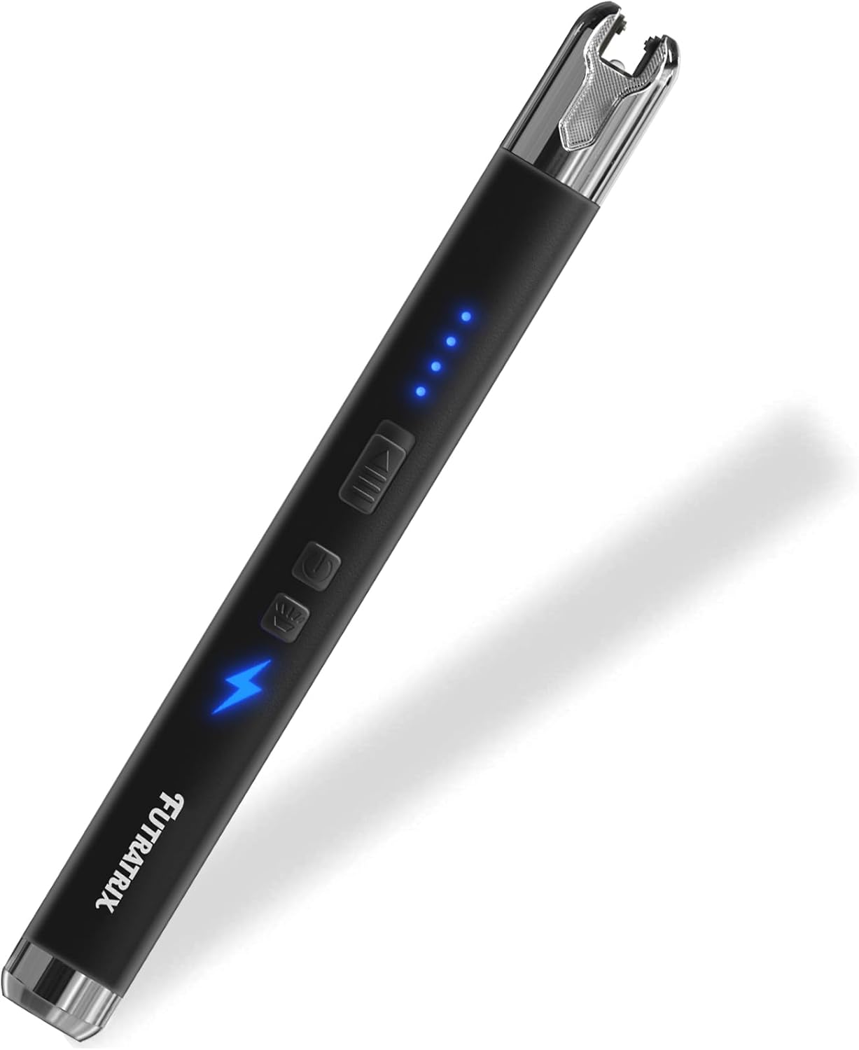 Encendedor electrónico de velas de arco, resistente al viento, sin llama, recargable por USB, con botón seguro (1 unidad, negro)