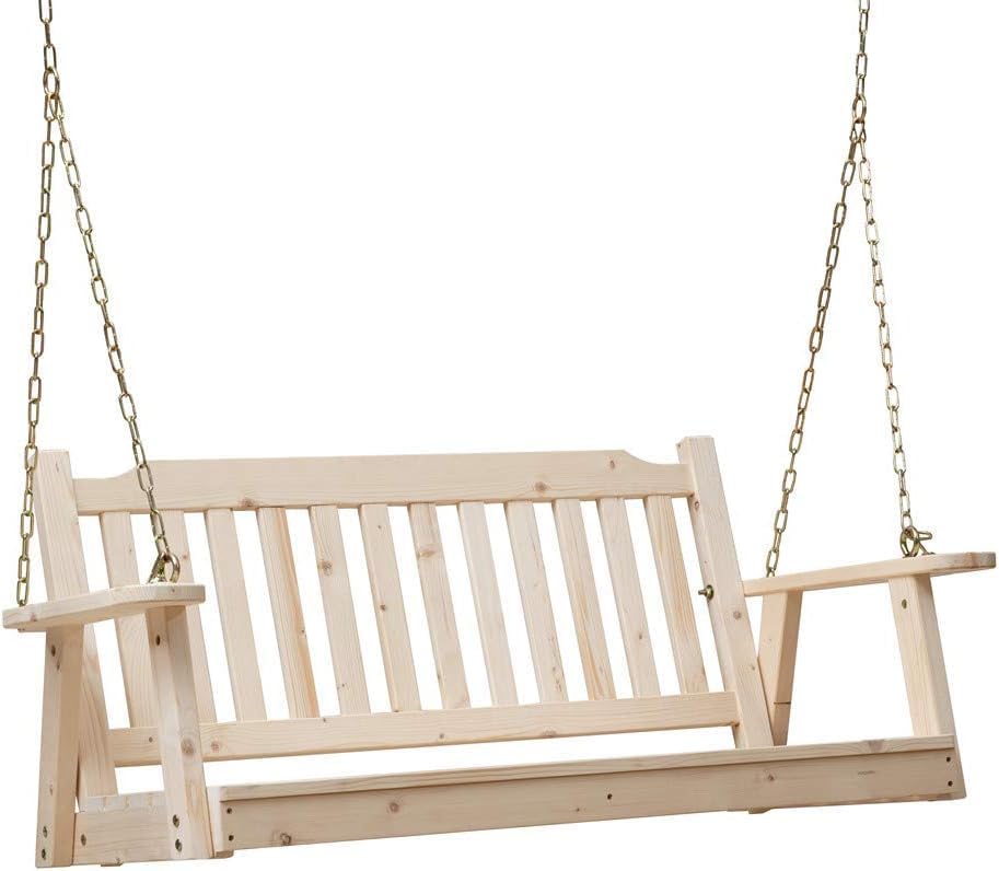 Columpio de madera para porche de 2 plazas, columpio de banco con cadenas colgantes, resistente 800 libras, para patio al aire libre, jardín, patio,