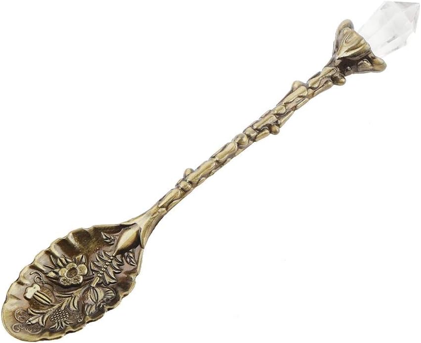 Cuchara de café, cuchara de postre con cabeza de cristal, diseño vintage, cuchara de café expreso, cuchara de té (bronce verde)