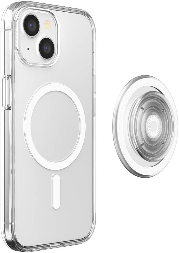 PopSockets Funda para iPhone 15 con agarre redondo para teléfono compatible con MagSafe, funda de teléfono para iPhone 15, compatible con carga
