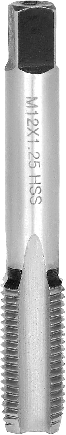 QWORK Taper métrico cónico y enchufe, paquete de 2 roscas M12 x 1.25 para mano derecha, herramienta HSS de corte de precisión con extremo cuadrado y
