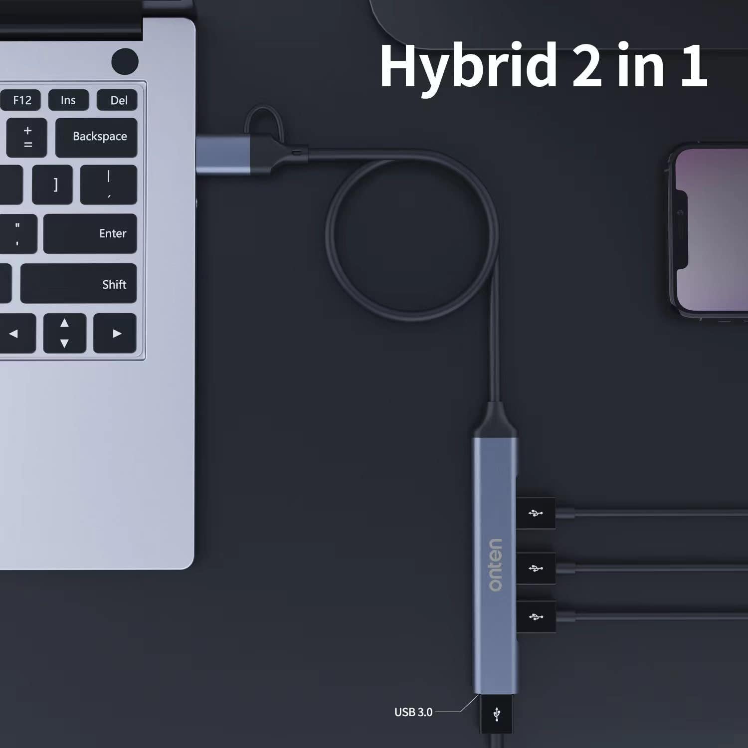 Concentrador USB, adaptador USB C a USB, USB C a USB A Hub con cable de 1.6 pies, 4 puertos USB-C USB Hub 3.02.0, para MacBook Pro, iMac 2021,