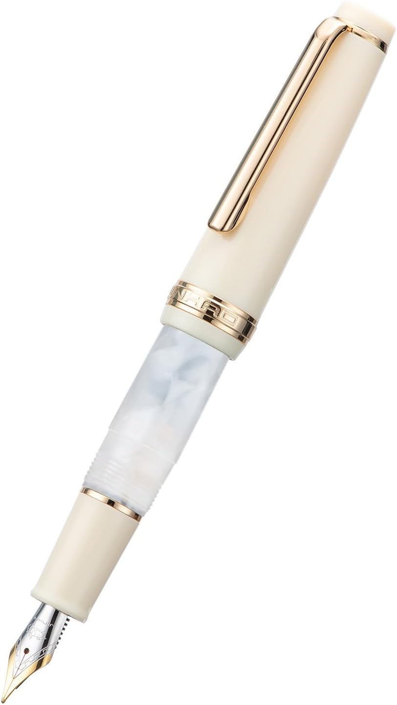 Jinhao 82 Mini pluma estilográfica acrílica, punta mediana iridio con convertidor de tinta, mini bolígrafo de viaje blanco nieve de bolsillo corto