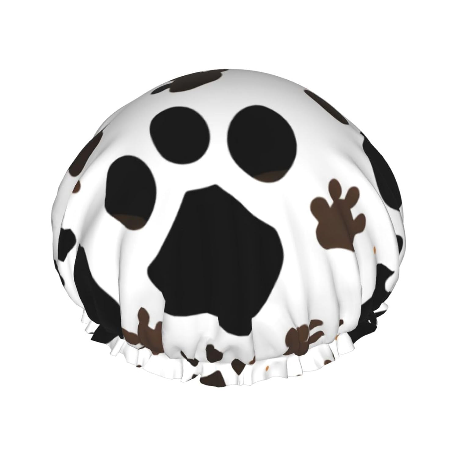 Gorro de ducha impermeable de doble capa con estampado de huellas de animales, adecuado para todas las longitudes de cabello (10.6 x 4.3 pulgadas)