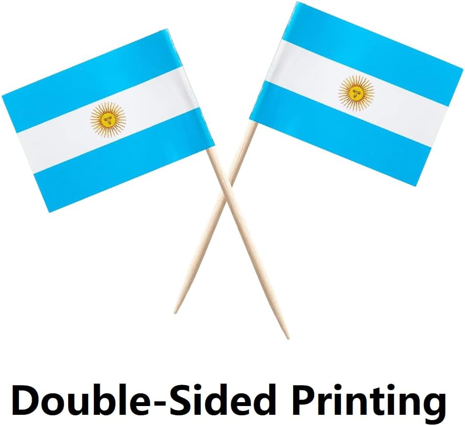 Banderas argentinas con palillos de dientes, pequeñas banderas argentinas en palo, etiquetas para alimentos, etiquetas para fiestas, bufé, cupcakes,