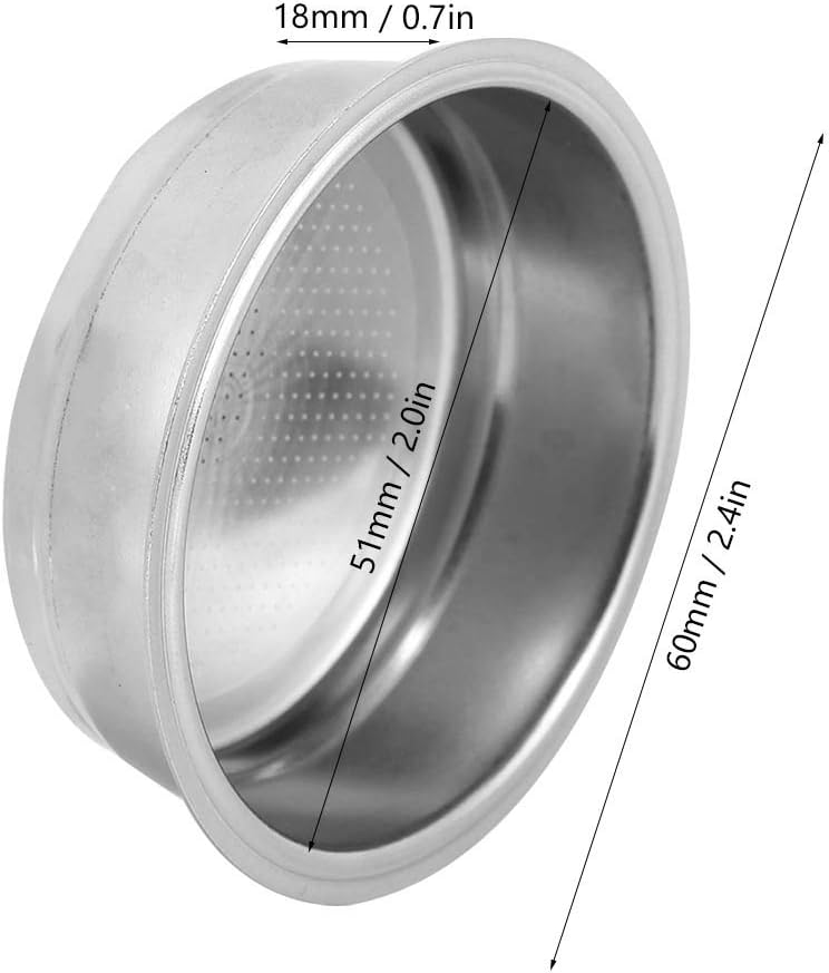 Cuenco de filtro para máquina de café, 2.008 in de una sola capa de filtro de café, cesta de filtro no presurizada para DeLonghi EUPA Donlim