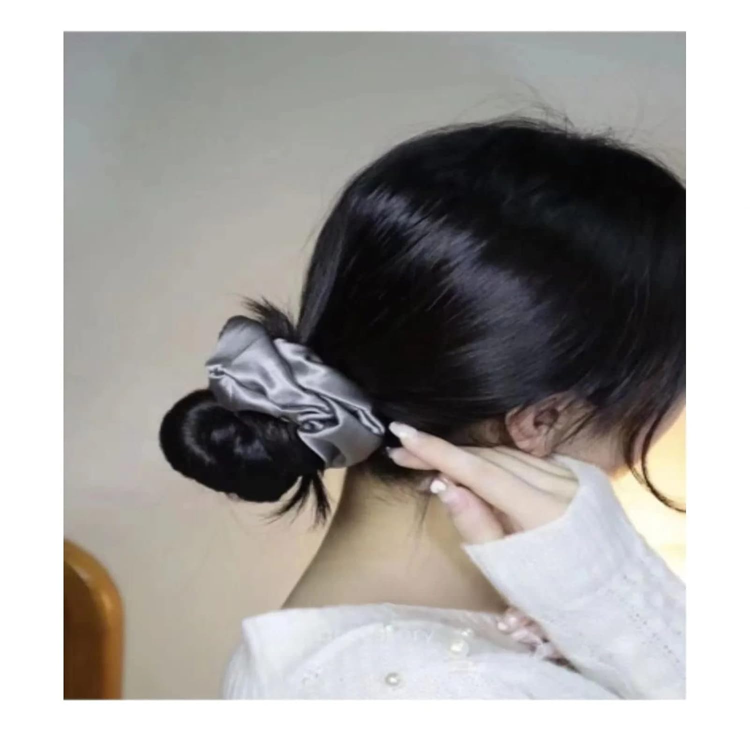 Coleteros de seda de morera para cabello en gris plateado, grande, 100% pura seda de morera de 22 mommes, soporte para coleta de caballo – Coleteros
