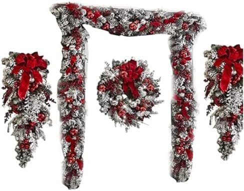 Corona navideña roja y blanca para puerta delantera, guirnalda de Navidad inalámbrica para colgar en la pared, decoración de interiores y exteriores