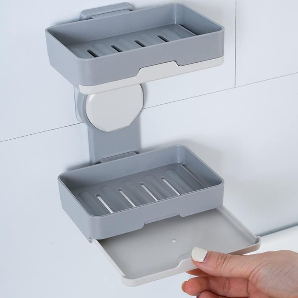Jabonera adhesiva fuerte de doble capa, soporte de jabón de ducha extraíble sin taladros para ducha, baño, bañera, cocina (blanco)