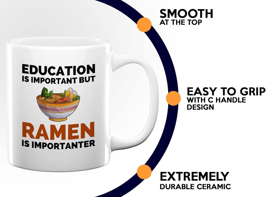 Ramen Lover – Taza de café de 11 onzas, color blanco, la educación es importante pero el ramen es importante, amantes de los alimentos, pollo,