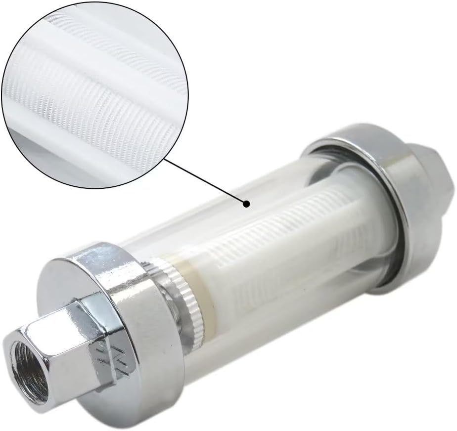 Paquete de 2 filtros de combustible universales Clear View en línea 38 “cromo manguera Barb Gasolina