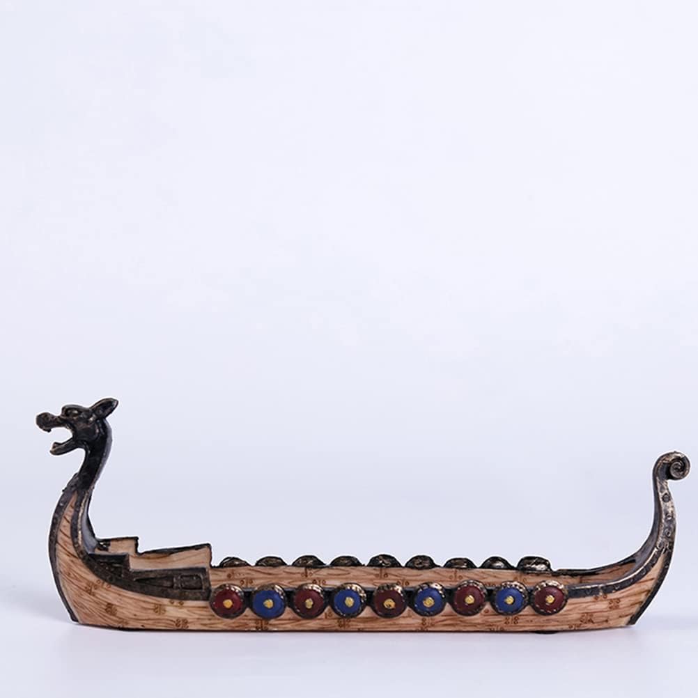 Srliya Soporte para incienso de 31 x 14 x 11 barcos vikingos para incienso, adorno retro para barcos, exquisitos y hermosos adornos de decoración