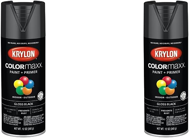 Krylon K05505007 COLORmaxx – Pintura y base en aerosol para uso en interiores y exteriores, color negro brillante, 12 onzas (paquete de 2)