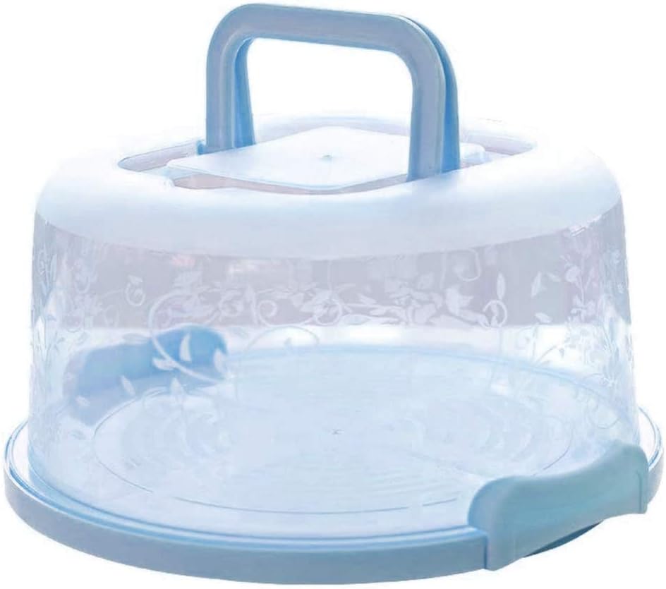 TOPINCN Porta pasteles portátil, caja de conservación de alimentos con asa, soporte redondo para tartas, caja transparente para almacenamiento (azul)