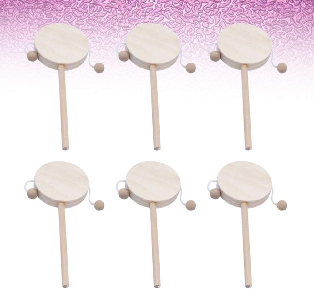 EXCEART Juguete para bebé, 6 piezas de sonajero musical de madera, sin terminar, tambor de madera, esquina redonda, artesanía, tambor de agitación,