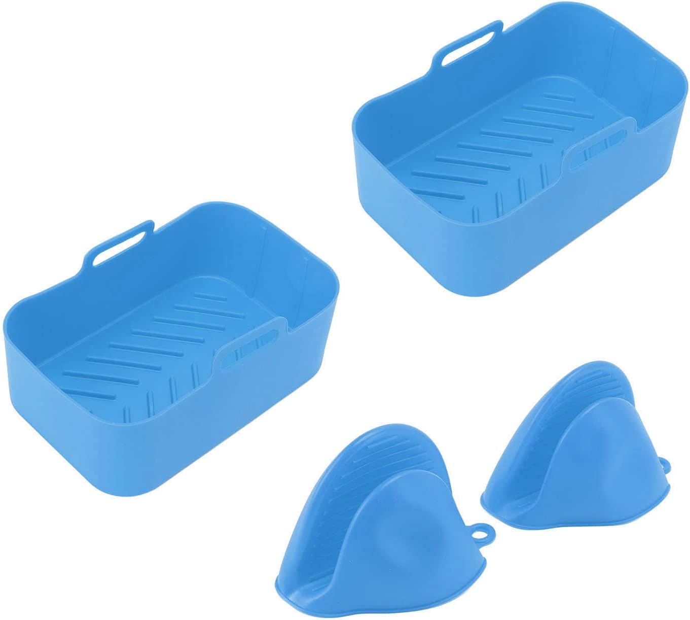 Juego de 2 ollas de silicona para freidora y clip de mano, olla de silicona rectangular resistente al calor, forros de silicona para freidora de