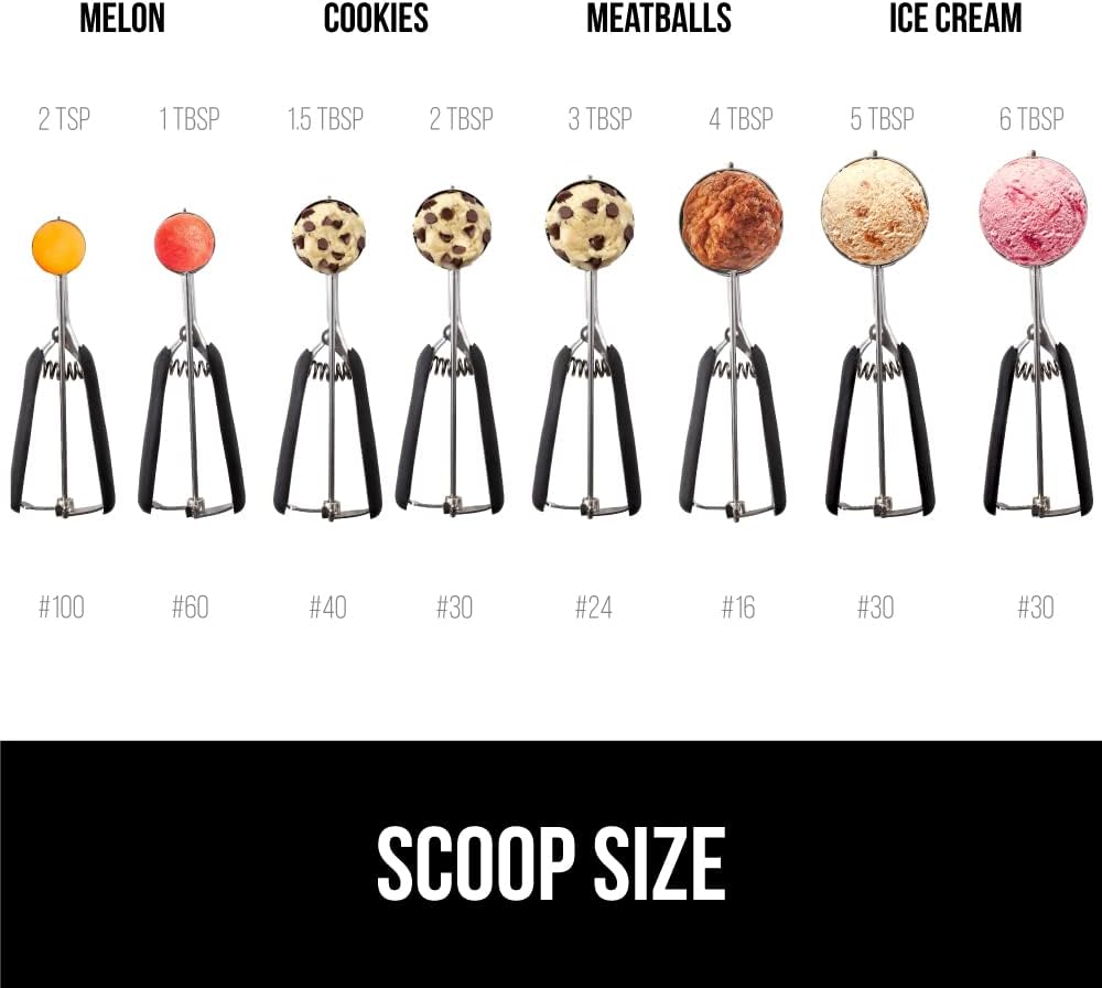 Gorilla Grip – Cuchara con resorte de acero inoxidable de alta calidad, para frutas, galletas y helados, cuchara mediana talla 30 de 2 cucharadas,