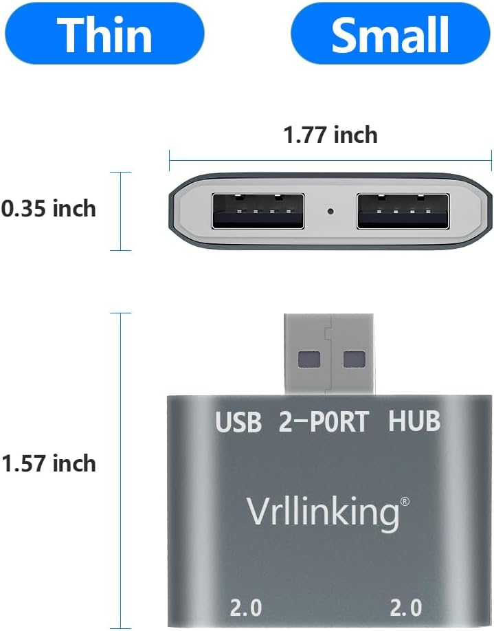 Hub USB, 2 puertos USB 2.0 Hub para portátil, 2 puertos USB Splitter USB Expander para iMac Pro, MacBook Air, Mac MiniPro, WindowsNotebook PC,