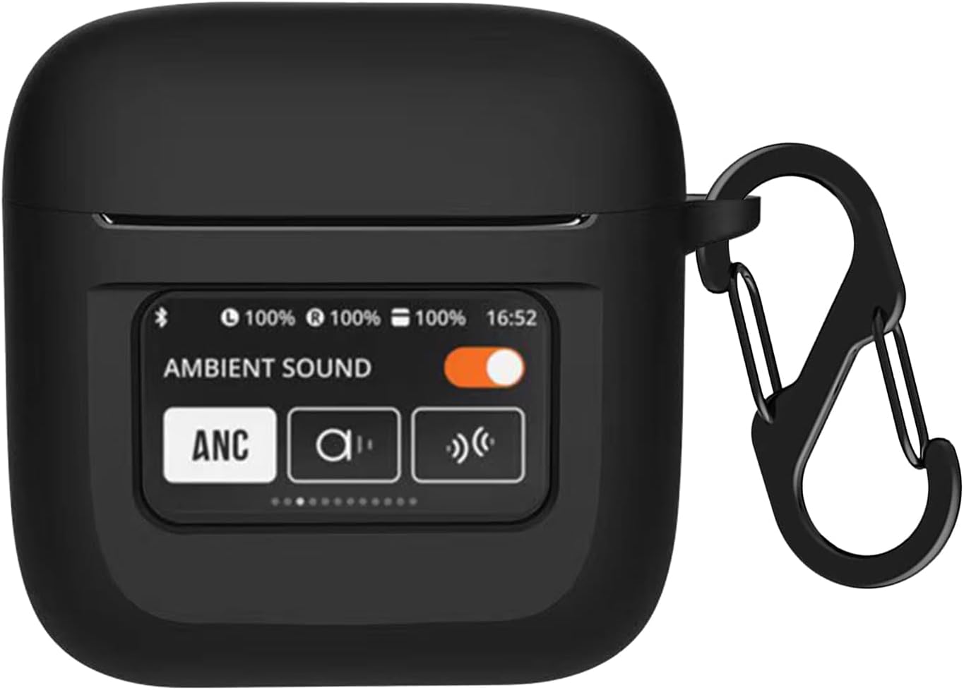 Funda de silicona para auriculares JBL Tour Pro 2 2023, funda protectora a prueba de golpes con accesorios de mosquetón (negro)