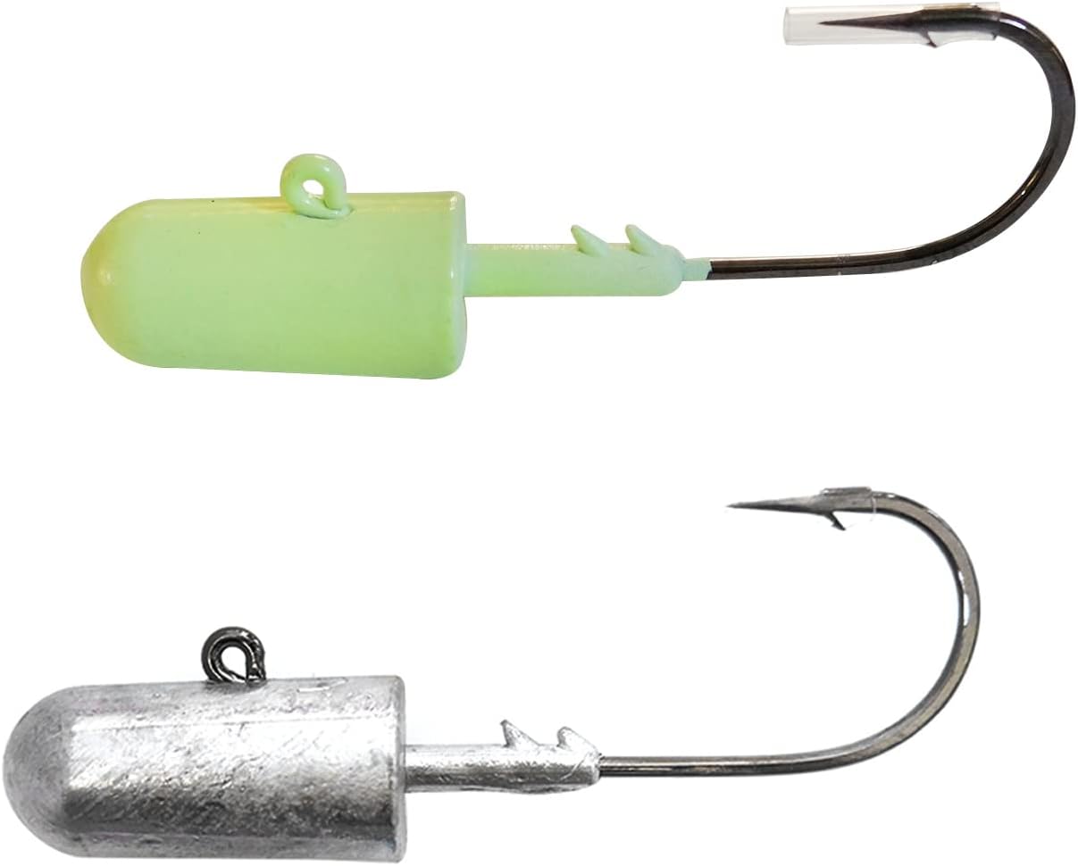 2 piezas Fish WOW! 6oz Glow Bullet Jighead Plain Jig Head Spin Fish Bait Pesado Swimbait sin pintar Cabezas de Plantilla con 32786 MUSTAD 100 Gancho