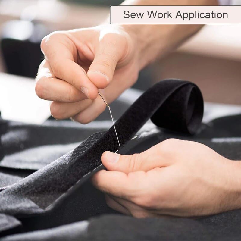 Cinta de velcro de 34 pulgadas de ancho, color negro, no adhesiva, tela de nailon negro, juego de cierre de cinta de velcro para bolsos, ropa,