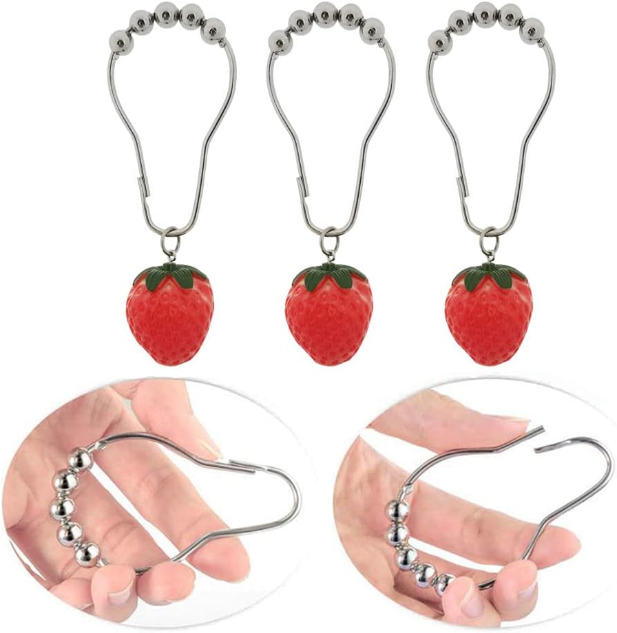 Juego de 12 ganchos decorativos de acero inoxidable de acero inoxidable, ganchos decorativos para cortina de ducha de baño, anillos de ducha con