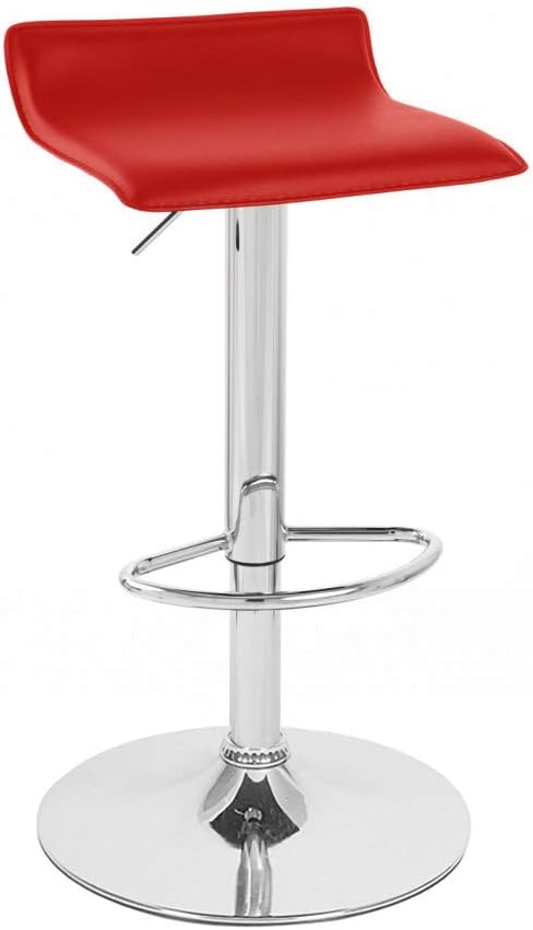 Taburetes giratorios de Cumar, juego de dos, cromados, ajustables por aire, con base de metal elegante y asiento de cuero sintético, Metal, Rojo