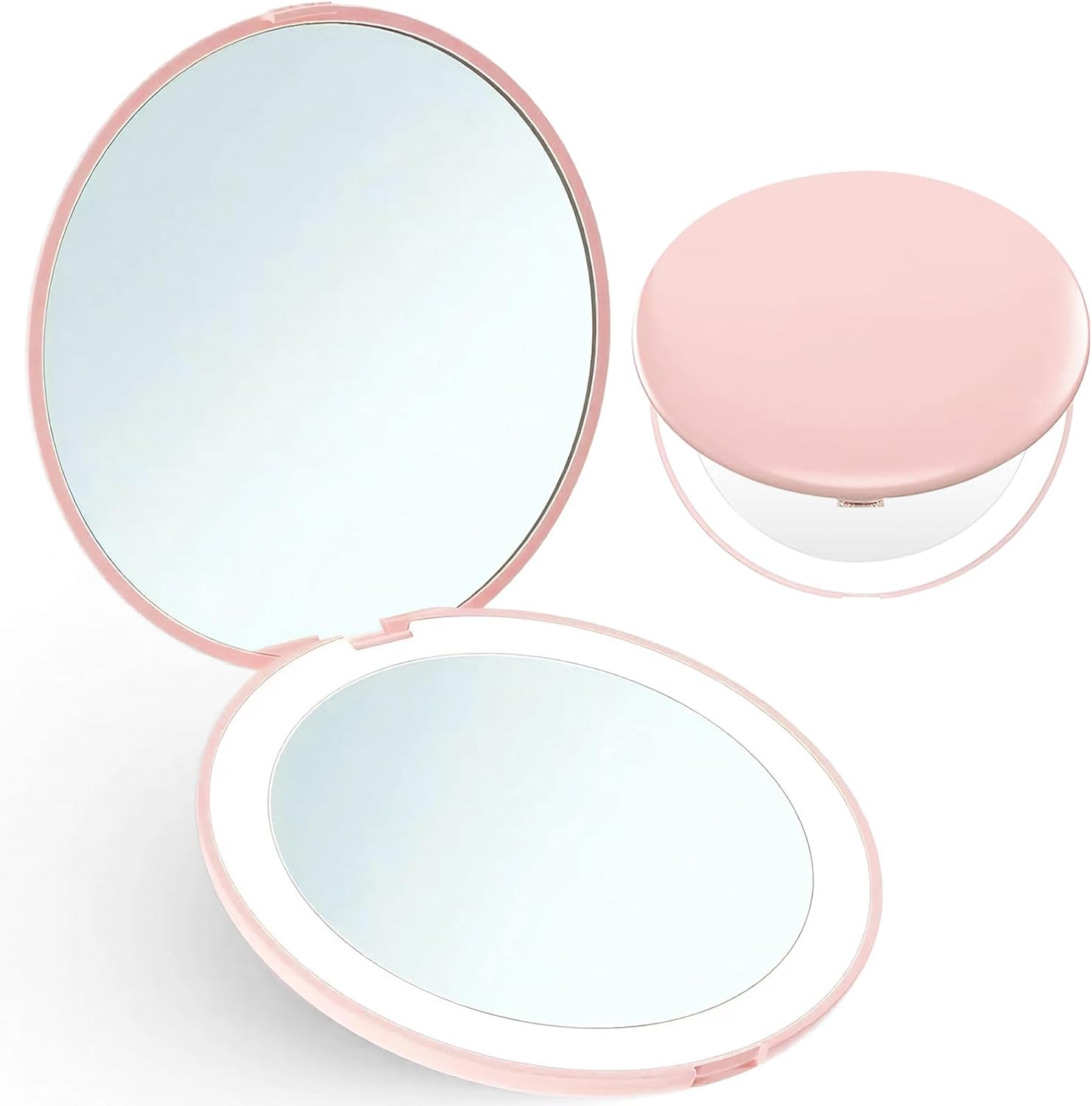 Espejo de maquillaje de viaje, espejo compacto con aumento 1x10x, portátil, pequeño espejo iluminado con luz LED, espejo de mano para bolso y