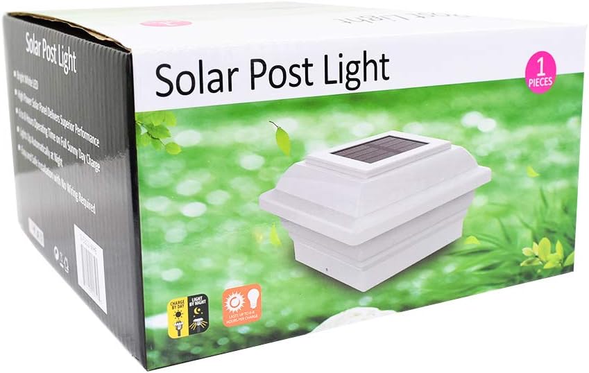 Paquete de 4 unidades blancas para jardín al aire libre, 5 x 5, solares 12 SMD LED, tapa de cubierta de poste, luz de valla cuadrada, lámpara de