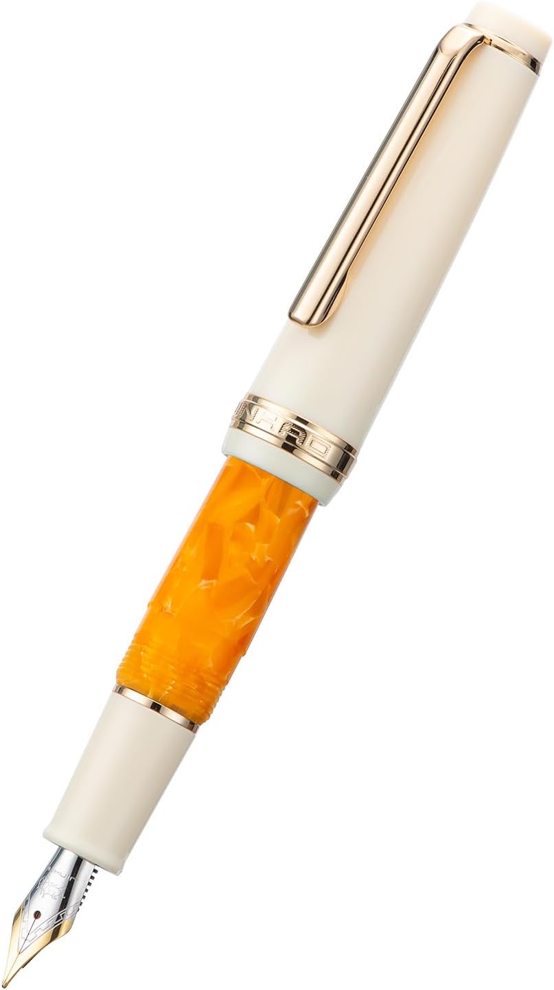 Jinhao 82 Mini pluma estilográfica extra fina, bolígrafo acrílico naranja con borde dorado con juego de convertidor