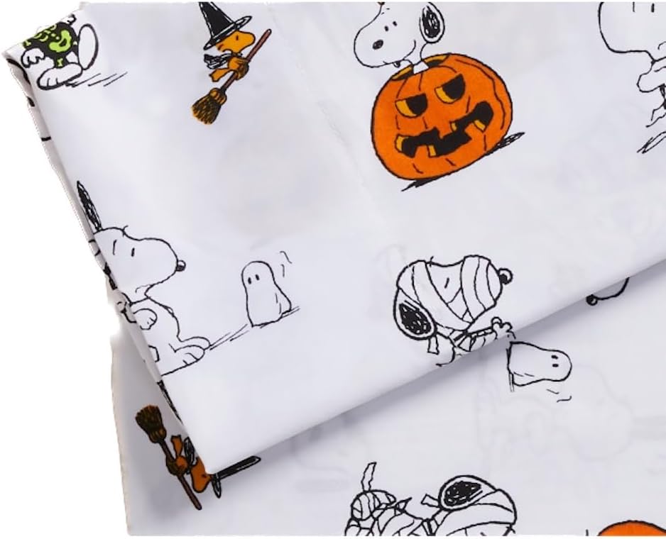 Berkshire Blanket & Home Co. Peanuts – Juego de sábanas con temática de otoño para Halloween (tamaño individual, blanco, momias  calabazas)