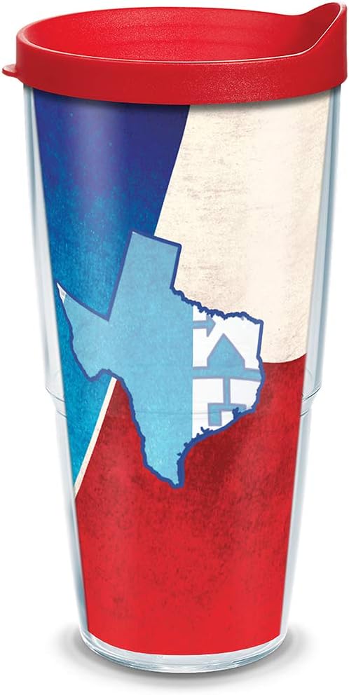 Tervis Vaso aislado Colossal de la bandera del estado de Texas con envoltura y tapa roja, 24 onzas, transparente