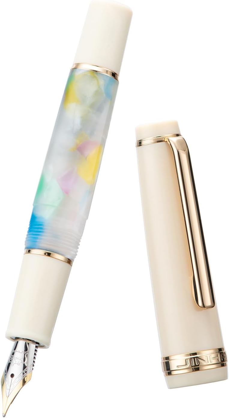 Jinhao 82 Mini pluma estilográfica acrílica, punta doblada de iridio con convertidor de tinta, mini bolígrafo de viaje de bolsillo corto de color