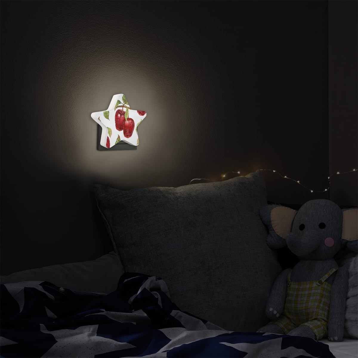 Lámpara de luz nocturna LED enchufable con manzanas rojas, luz nocturna enchufable para paredes, bonita lámpara de pared para bebé, escaleras,
