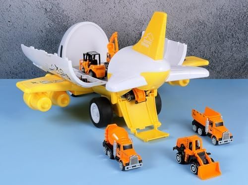 Gyori Juguetes de avión para niños pequeños de 3 a 5 años  Juguete deformado de avión camión para niños con 6 piezas de coches de ingeniería de