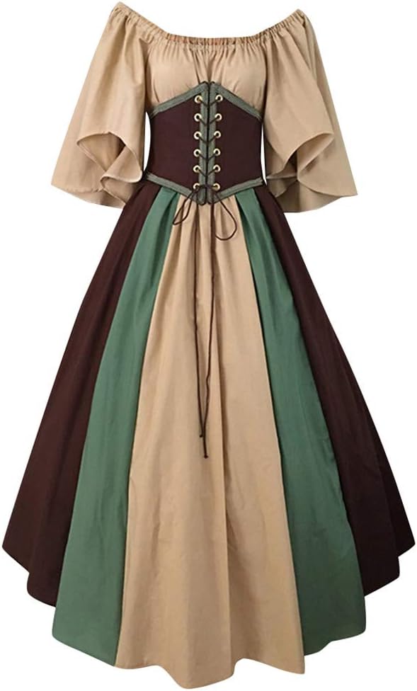 JEGULV Vestido de corsé para mujer, vestido medieval renacentista, elfo de hada, disfraz tradicional irlandés vikingo, vestido de Halloween o cosplay