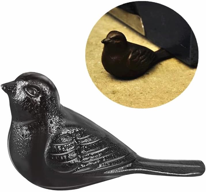 Tope de piso de hierro fundido para pájaros, tope de puerta resistente, cuña para detener el dormitorio, baño y puertas exteriores, hierro vintage,