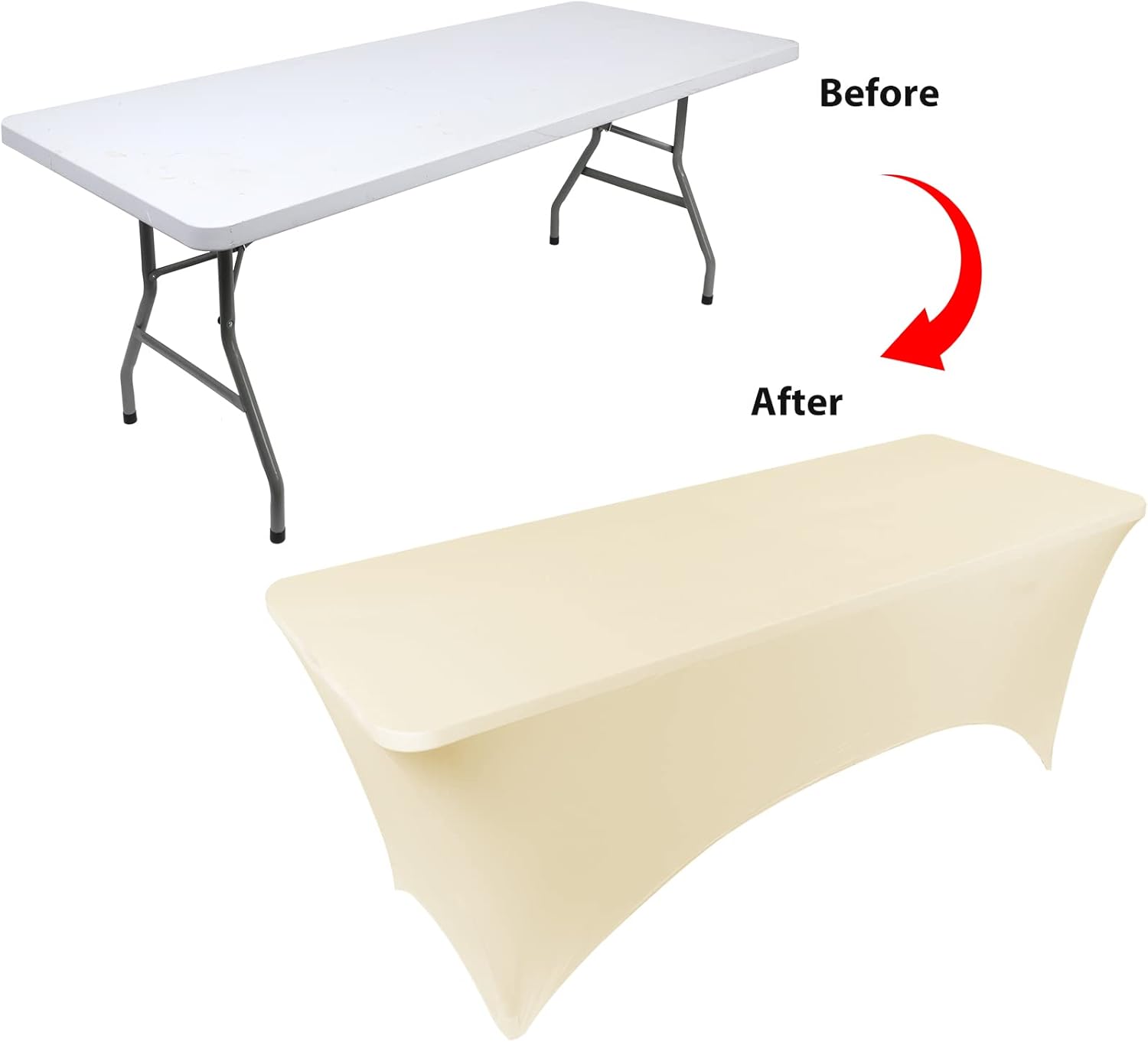 BDDC Fundas de mesa para mesas de 6 pies, paquete de 2, fundas de mesa de elastano de 6 pies, manteles rectangulares de 6 pies color marfil para