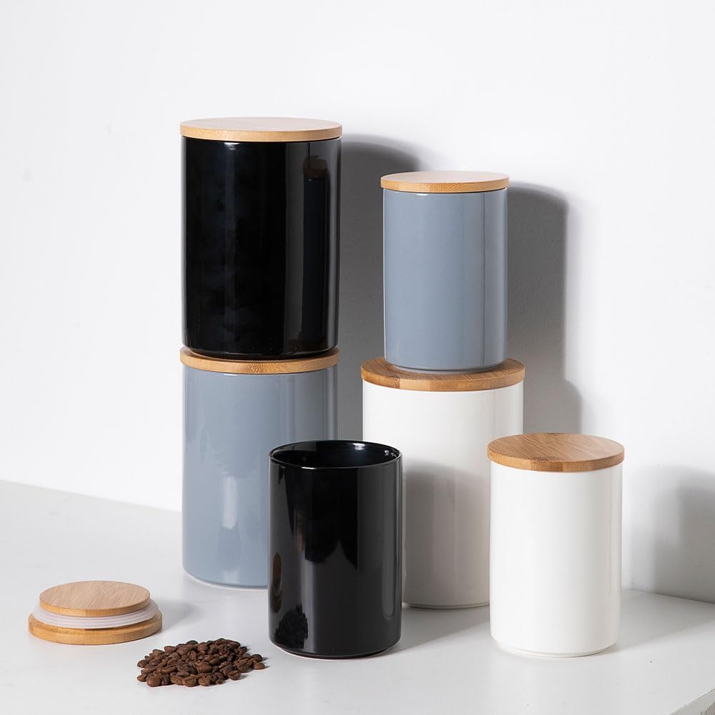 Sweejar Juego de recipientes de cerámica para almacenamiento de alimentos, recipientes apilables para encimera con tapas herméticas Boomboo para
