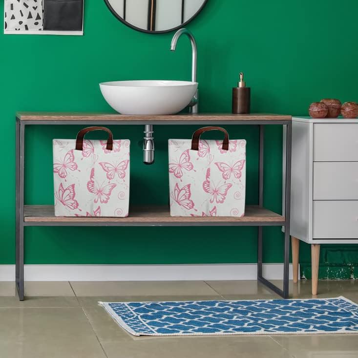 CLOCOR Cesta rosa, contenedor de almacenamiento plegable con bonito patrón, caja de almacenamiento impermeable con asas, organizador de regalos de