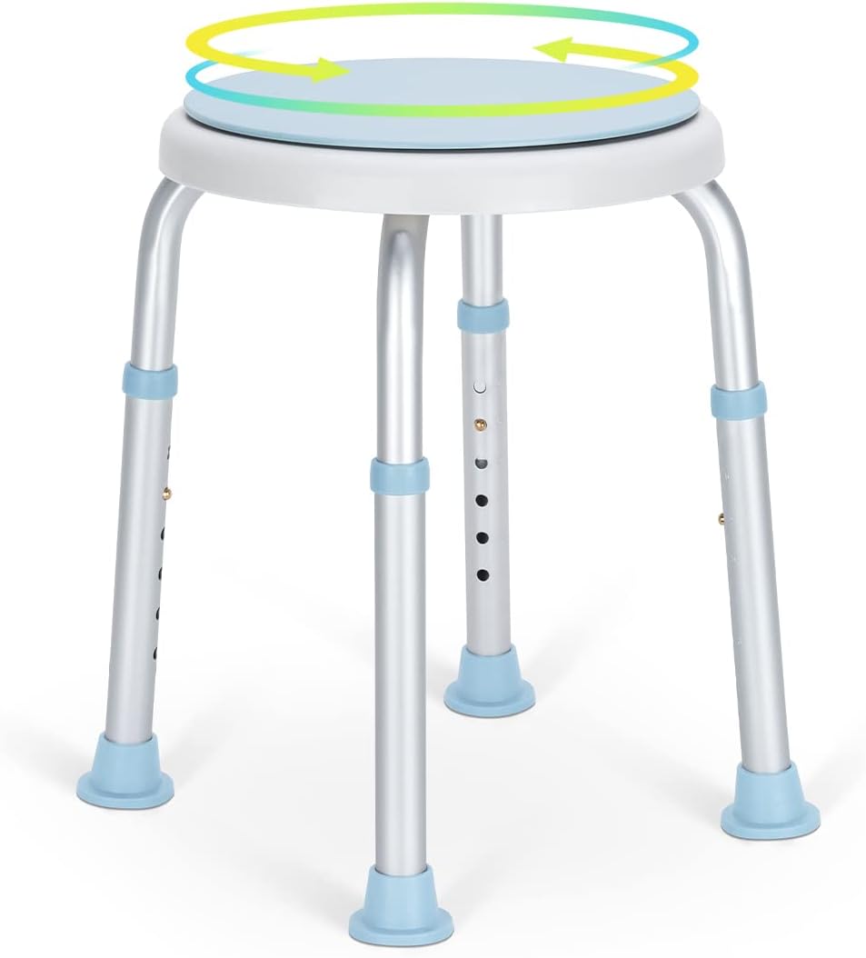 OasisSpace Silla de ducha giratoria de 360 grados, taburete de ducha ajustable sin herramientas y banco de asiento de bañera con puntas de goma