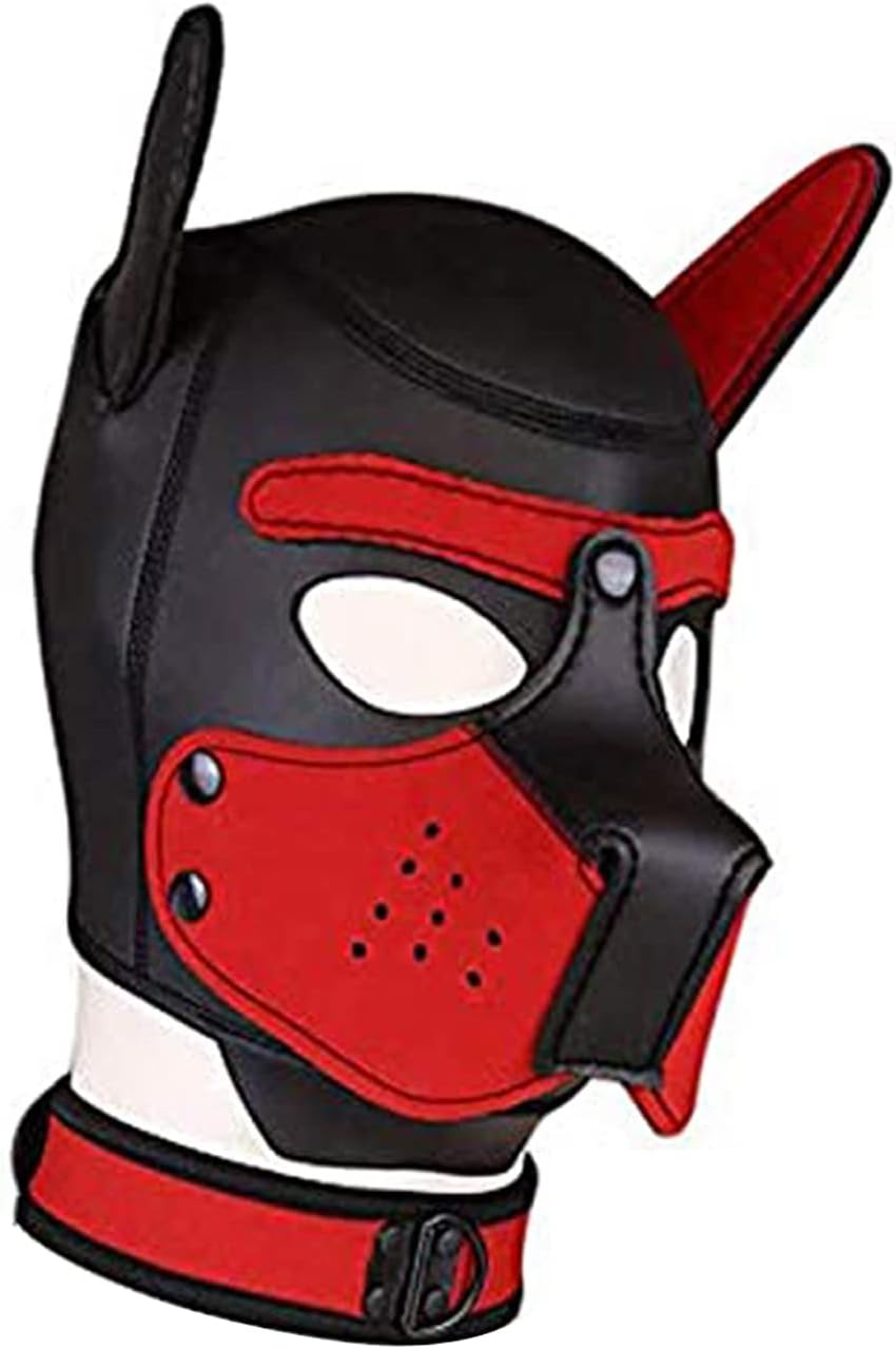 Máscara de neopreno de cara completa para perro con cuello, disfraz novedoso para cachorros, capucha de neopreno para adultos (rojo)