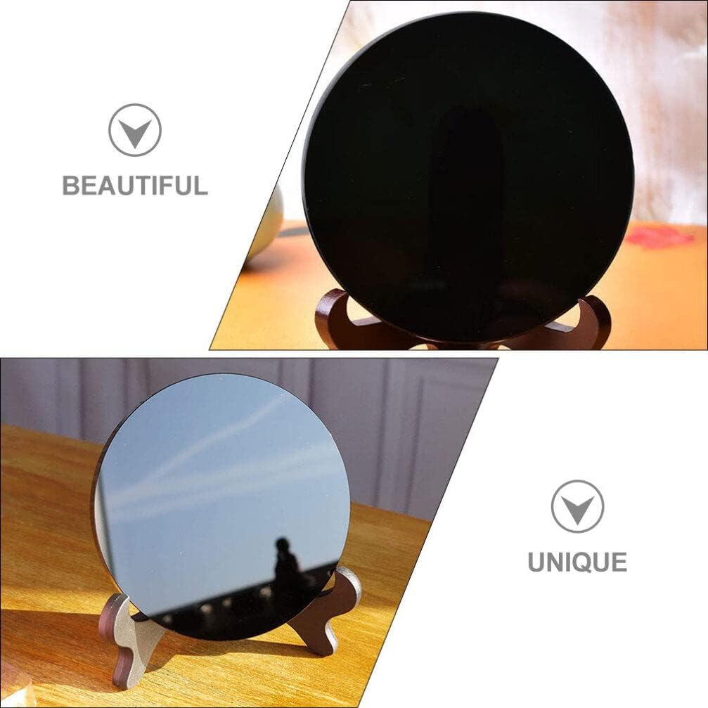 FOMIYES 1 Unidades Elegance Graceling Obsidiana Scrying Mirror Espejo de obsidiana con soporte, artículos para el hogar, decoración del hogar,