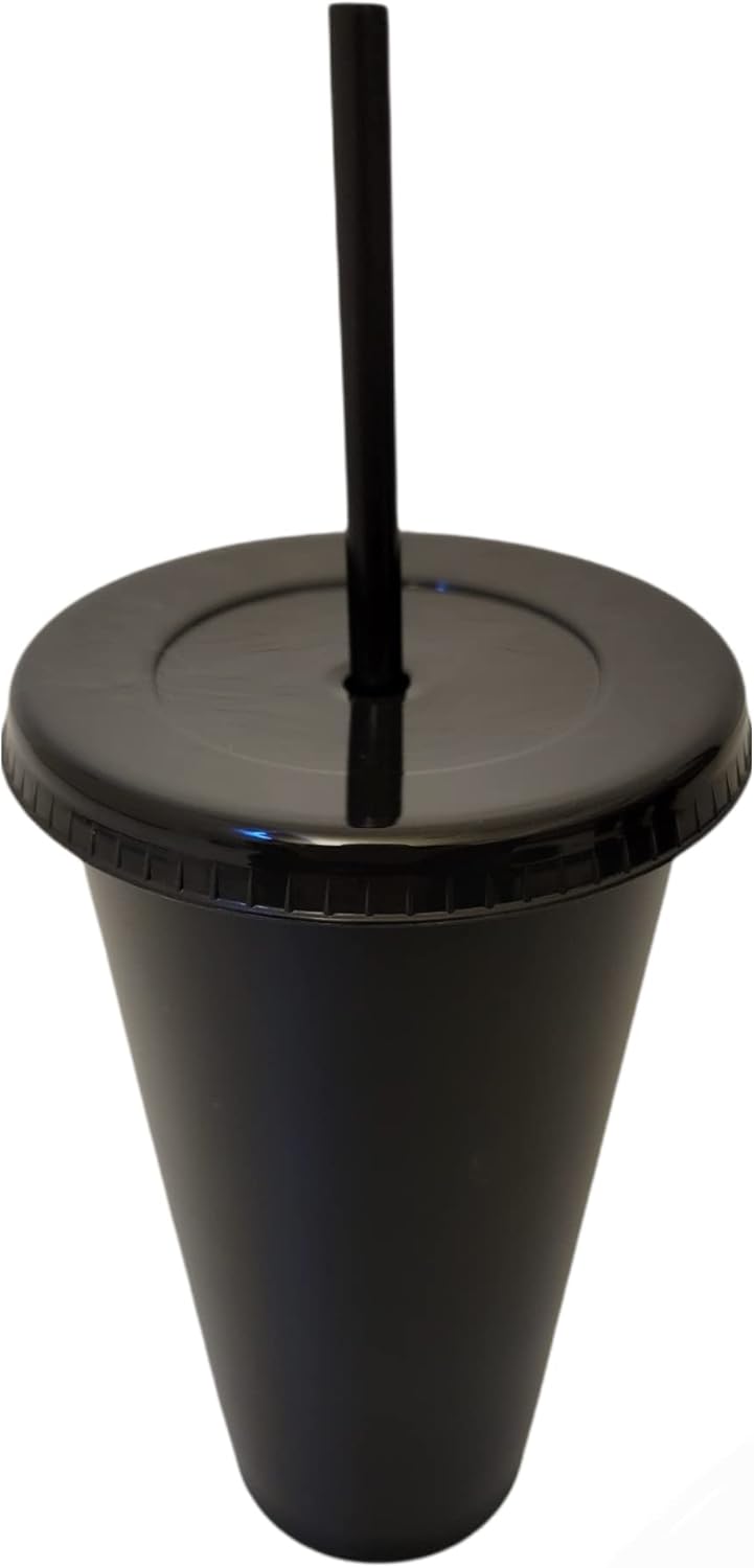 Vasos de plástico negro mate con tapas y pajillas, vaso reutilizable para frío, 24 onzas, paquete de 5 unidades, para personalizar y personalizar,