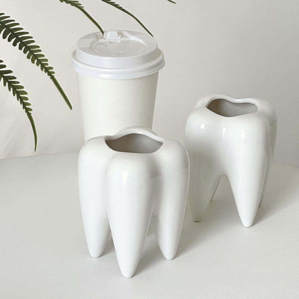 Portalápices de cerámica, soporte para lápices en forma de diente, divertido soporte de cerámica con forma de diente, accesorios de escritorio para