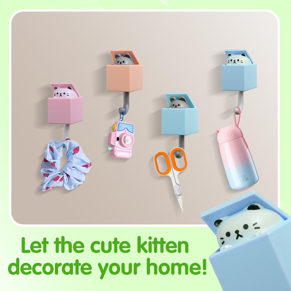 SEILETOO Ganchos creativos para llaves de gato, ganchos de pared de plástico para mascotas, ganchos para llaves de gato para colgar llaves, bolsos,