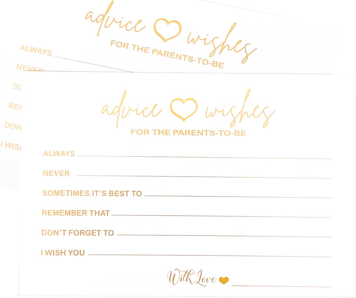 RXBC2011 Tarjetas de consejos y deseos para los padres para ser Baby Shower Games Tarjeta de consejos para mamá y papá nuevo paquete de 50 (dorado)