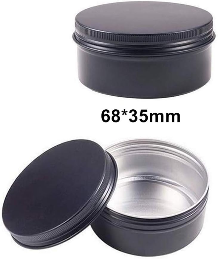 Latas de aluminio negro con tapa redonda de rosca superior, tarros de lata de almacenamiento de metal, latas de aluminio para almacenamiento de